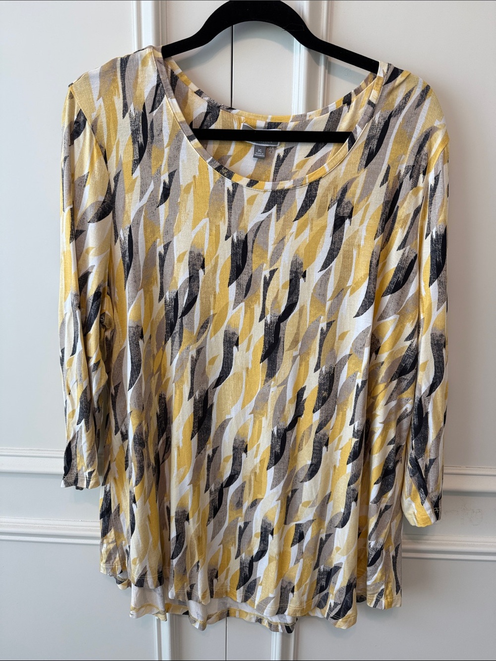 JM Collection Yellow & Gray Abstract Scoop Neck Long Sleeve Top